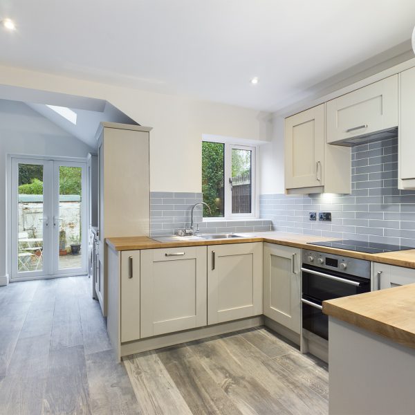 Open-plan kitchen created as part of a house extension in Kirby Muxloe