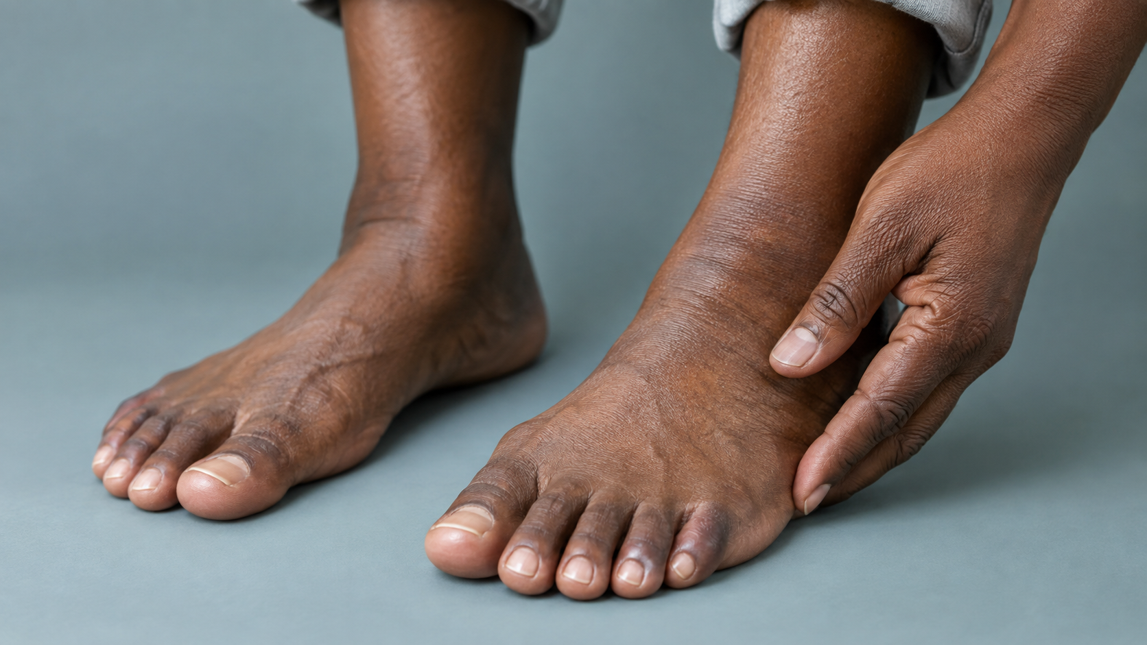 Person gently checking their feet as part of preventative foot care